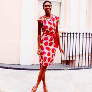 Boden Pink and Red Polka Dot Midi Dress